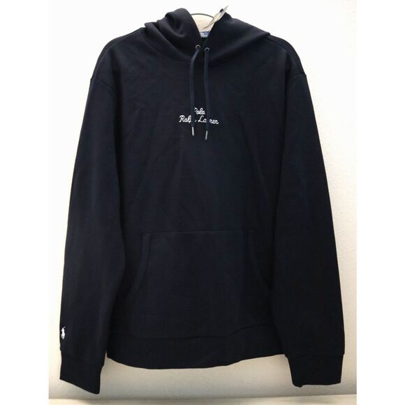 Polo Ralph Lauren Men's Sz L Navy Blue Logo Double Knit Pullover Hoodie - Picture 1 of 13